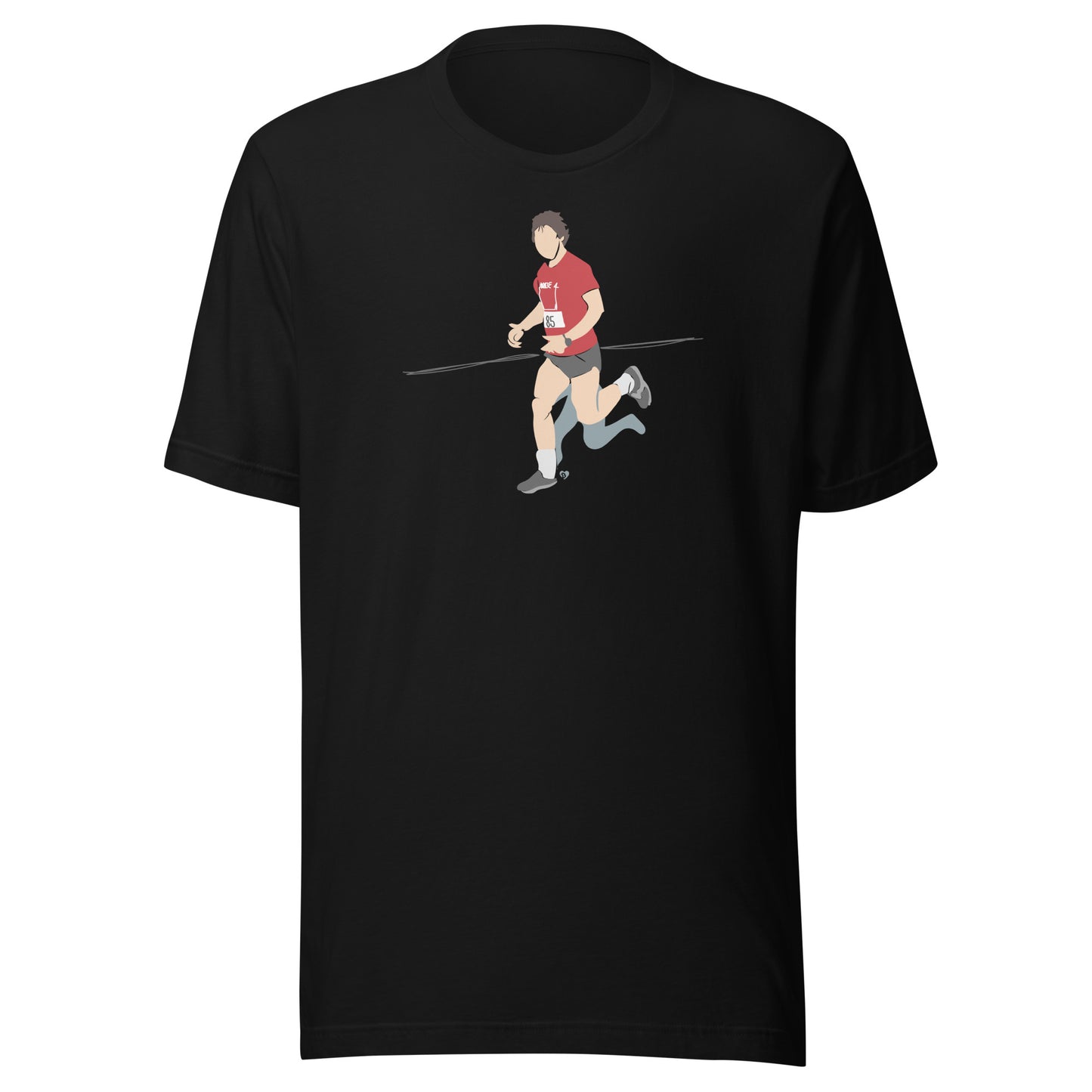 Black t-shirt with a graphic of Hal Finney running.
