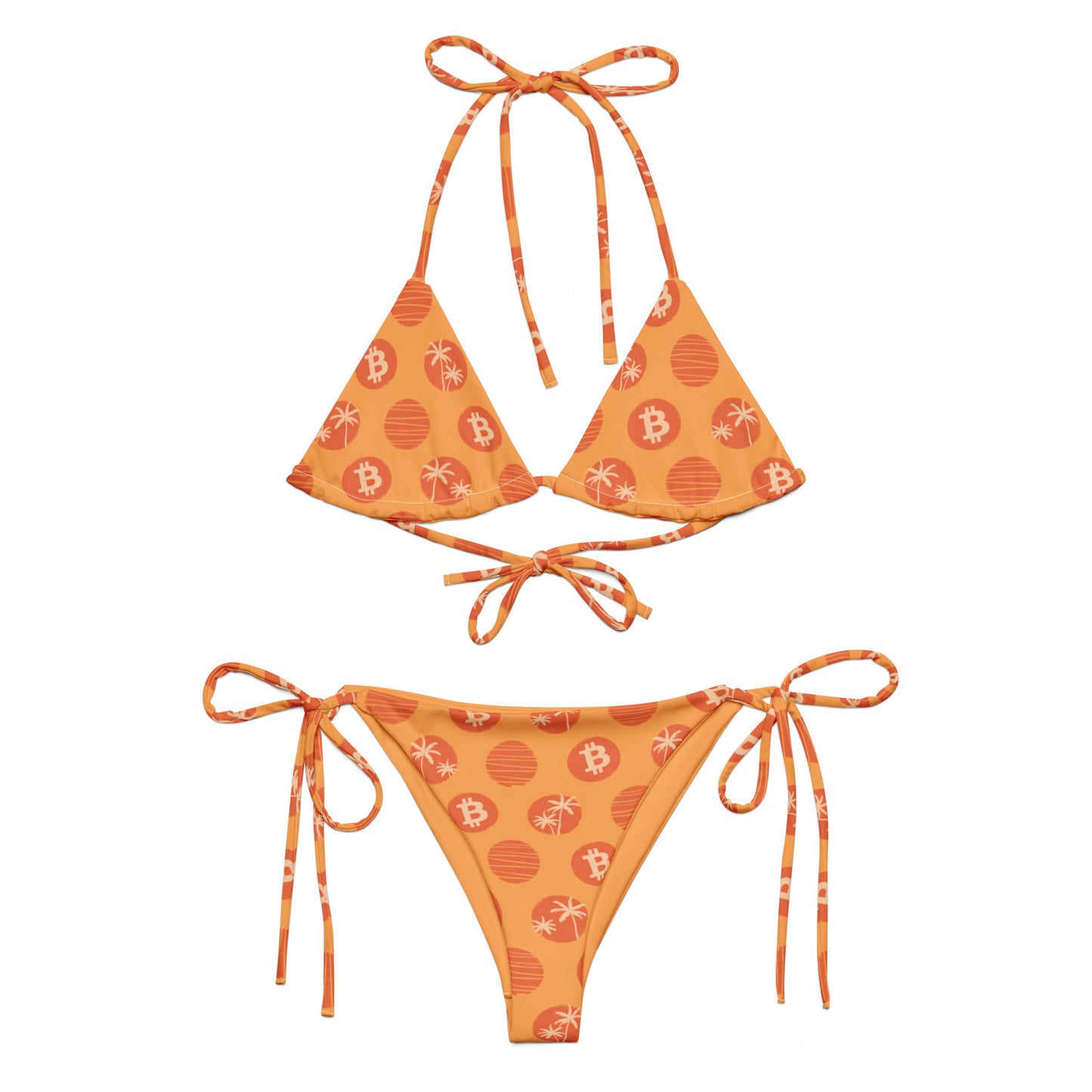 Orange bitcoin bikini set with pattern on a white background