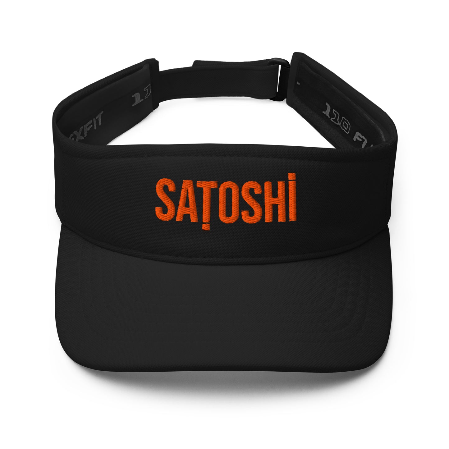 Black visor with 'Satoshi' text on a white background