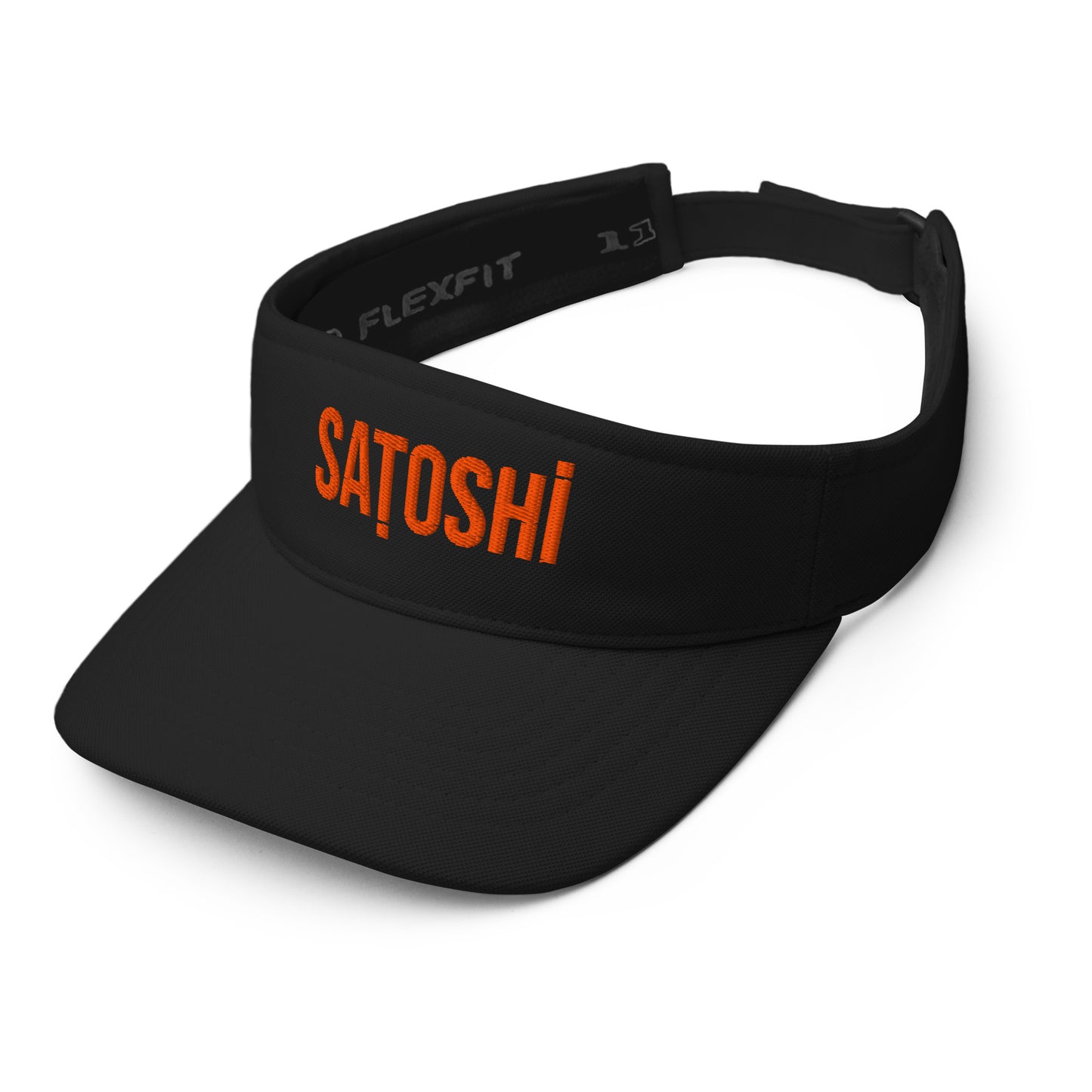 Black visor with 'Satoshi' text on a white background
