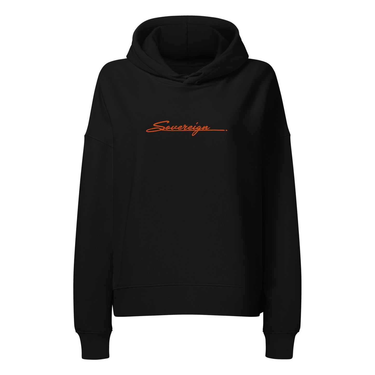 Black hoodie with 'Sovereign' logo on a white background