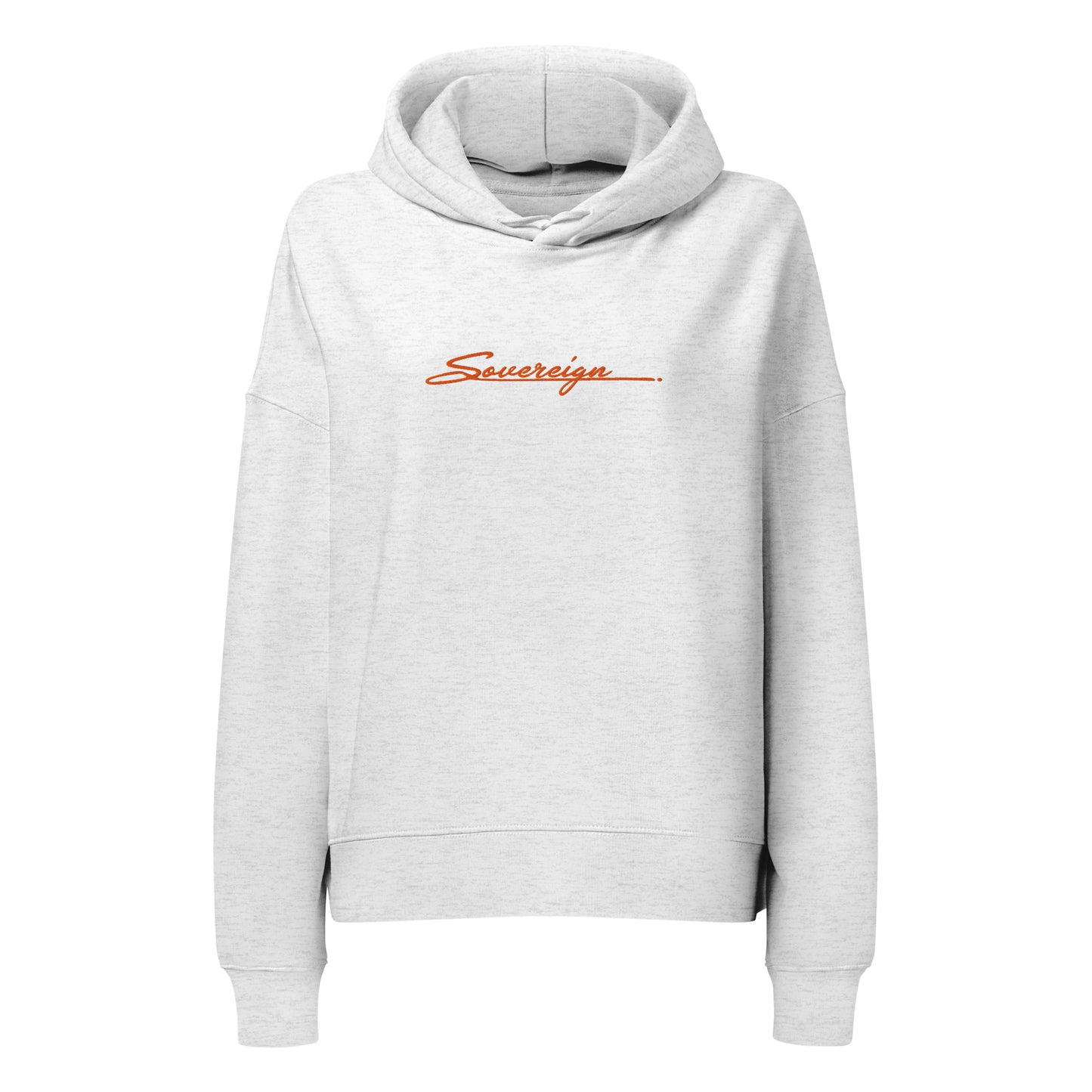 Gray hoodie with 'Sovereign' logo on a white background