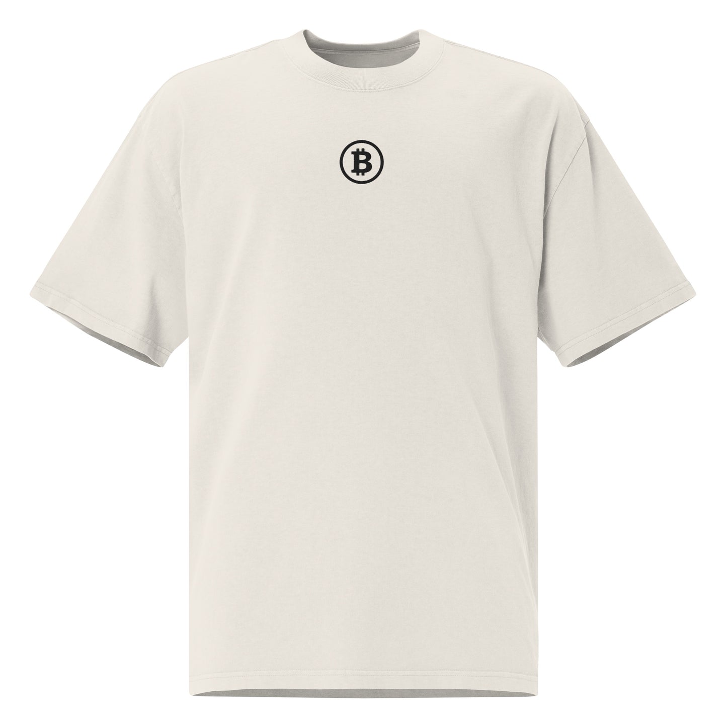 White t-shirt with Bitcoin logo on a white background