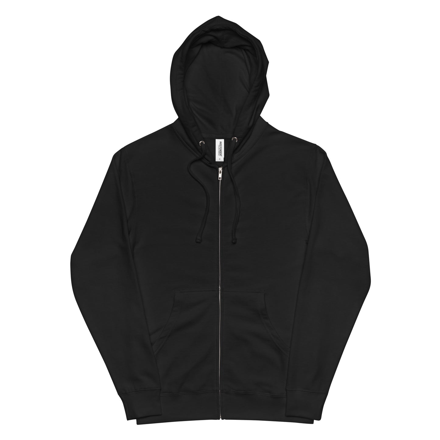 Black hoodie with a zipper on a white background