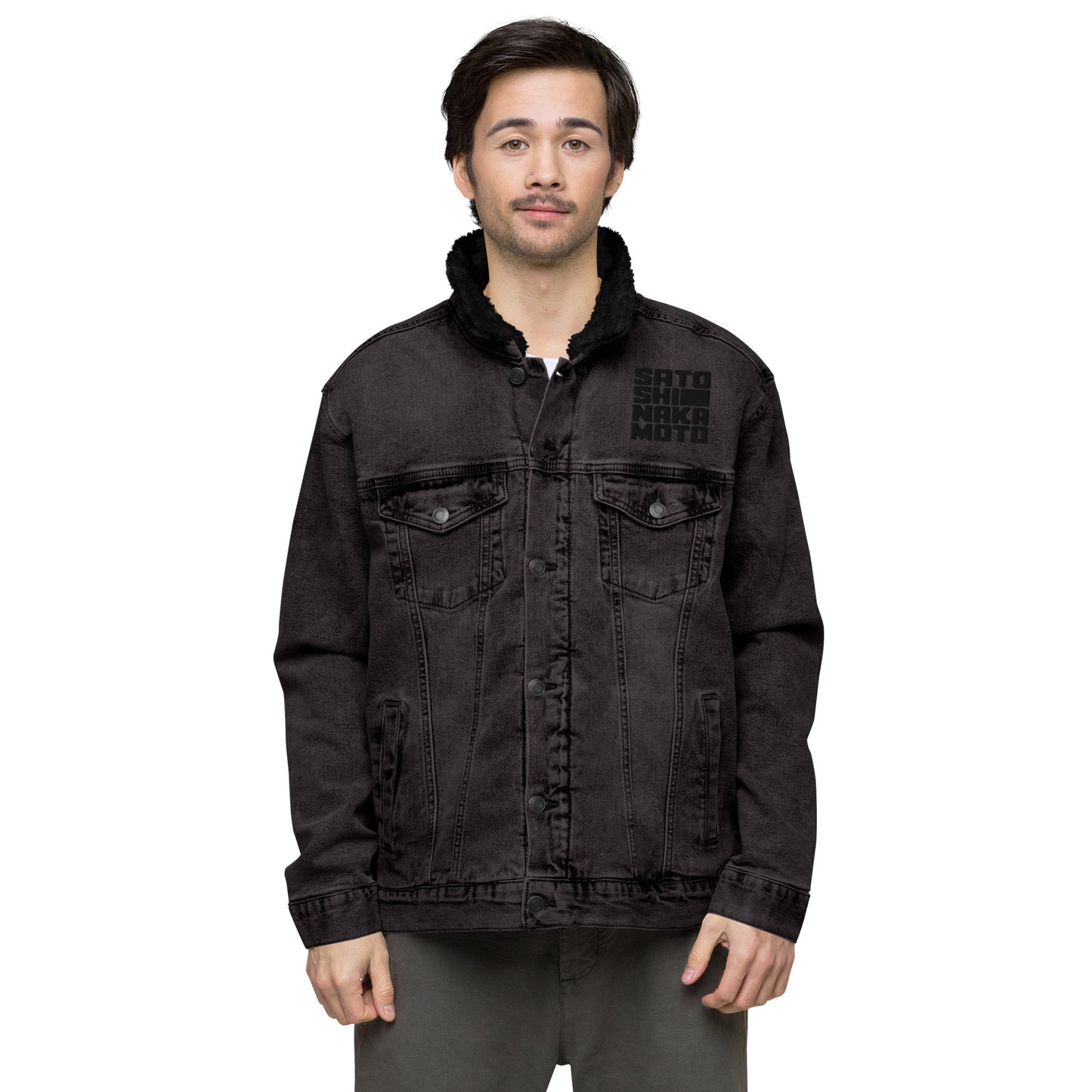 Satoshi Nakamoto Cubed (Stealth) Unisex Denim Sherpa Jacket