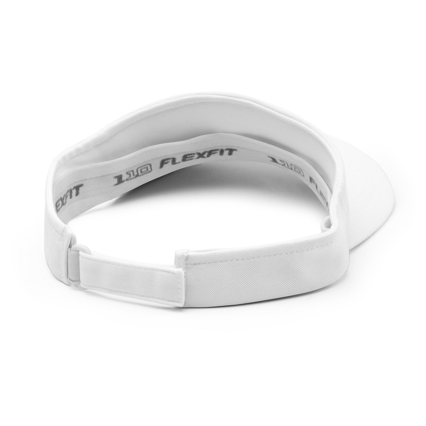 White visor with Flexfit branding on a white background