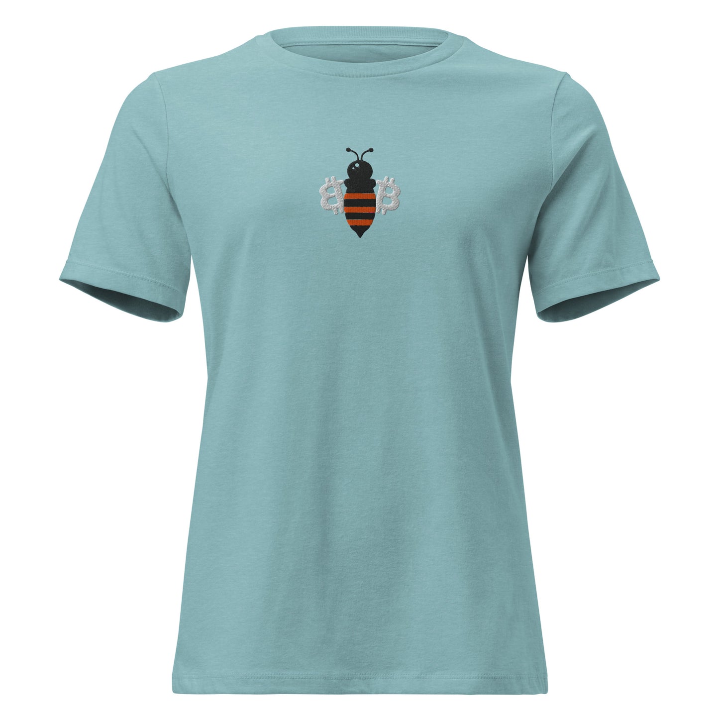 bitcoin bee design on blue women's shirt