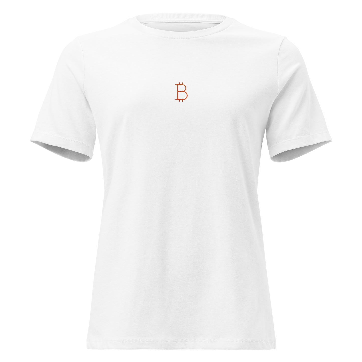 White t-shirt with Bitcoin logo on a white background