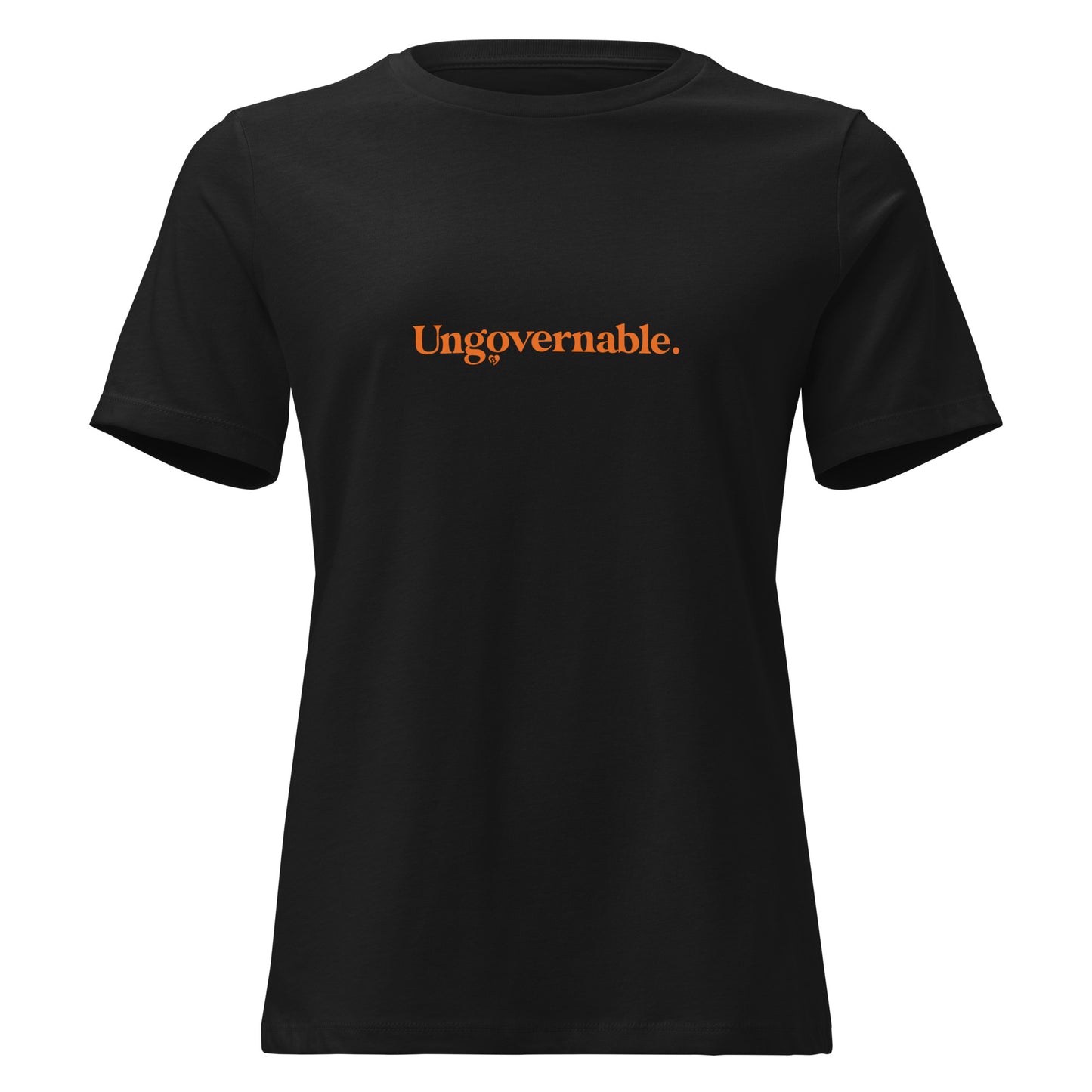 Black t-shirt with 'Ungovernable.' text in orange on a white background