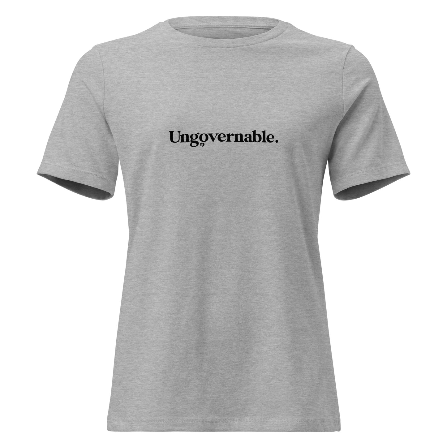 Gray t-shirt with 'Ungovernable.' text on a white background