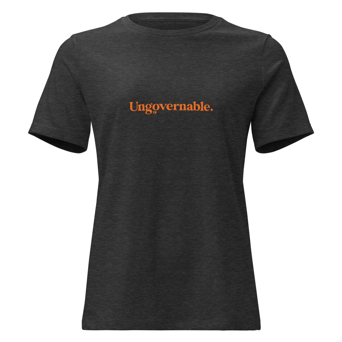 Black t-shirt with 'Ungovernable' text in orange on a white background
