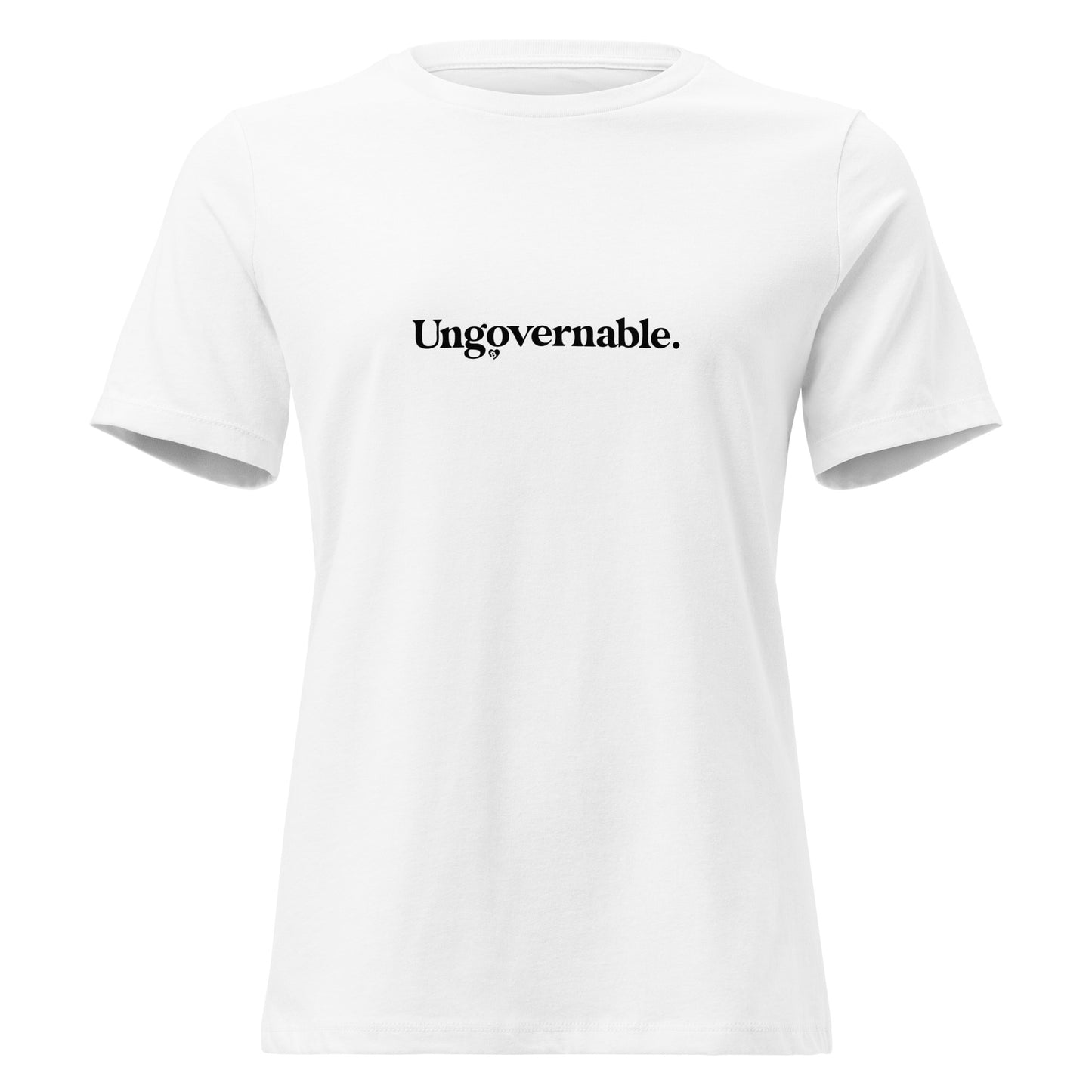 White t-shirt with 'Ungovernable.' text on a white background