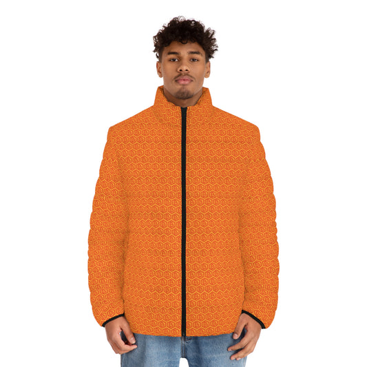 Orange Bitcoin Hex Men's Puffer Jacket