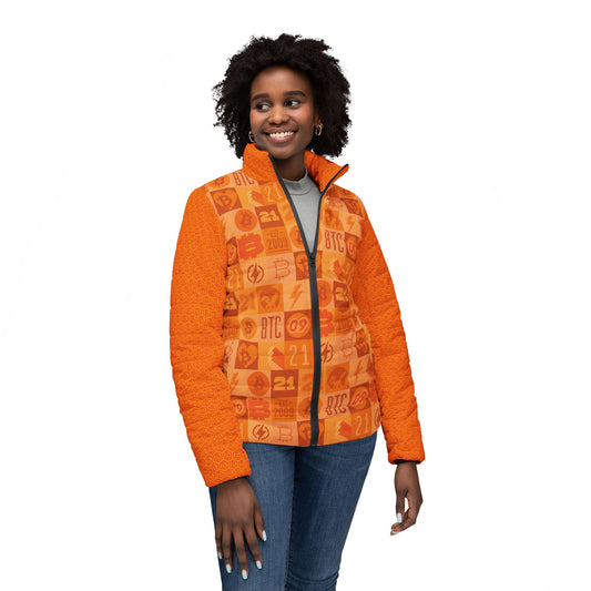 Orange Patchwork Hex Women's Puffer Jacket