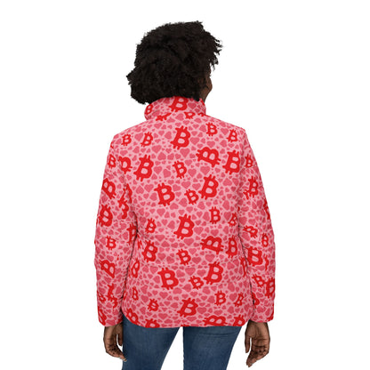 Itty Bitty Bitcoin and Hearts Women’s Puffer Jacket