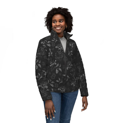Black Stack Roses Bitcoin Women’s Puffer Jacket
