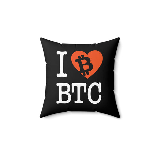 I Heart BTC Black Bitcoin Square Pillow