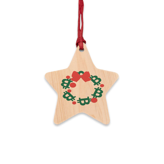Chrristmas Bitcoin Wreath Wooden Ornament