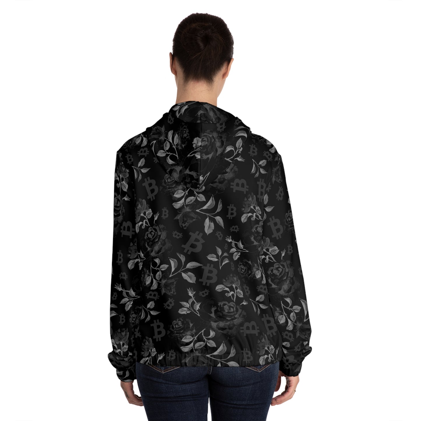 Black Stack Roses Women’s Full-Zip Hoodie