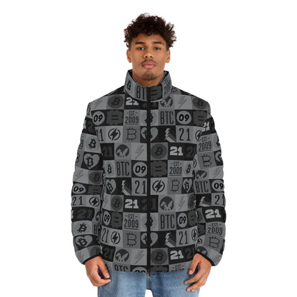 Black Bitcoin Journey Men's Puffer Jacket