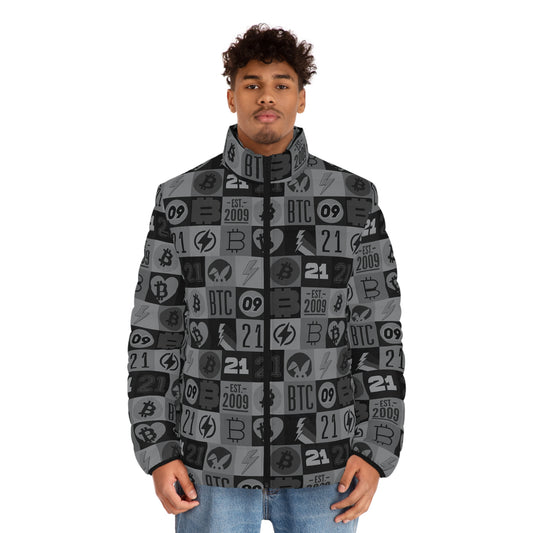 Black Bitcoin Journey Men's Puffer Jacket