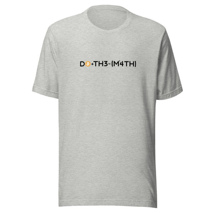 Gray t-shirt with black do the math bitcoin text on a white background