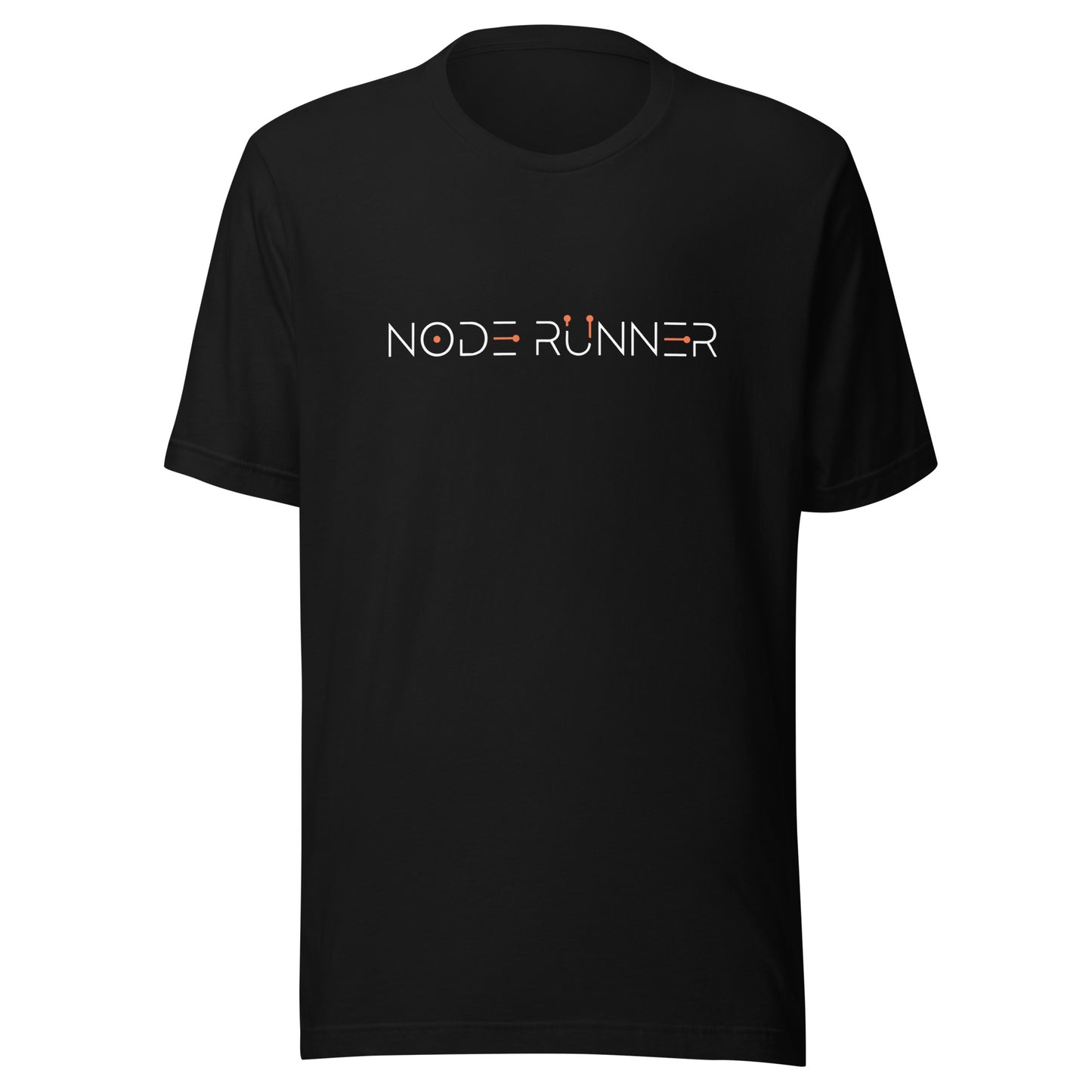Black t-shirt with 'NODE RUNNER' text on a white background