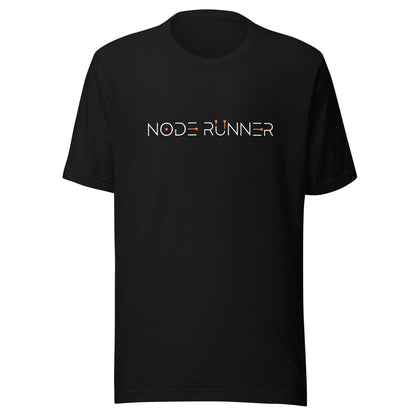 Black t-shirt with 'NODE RUNNER' text on a white background