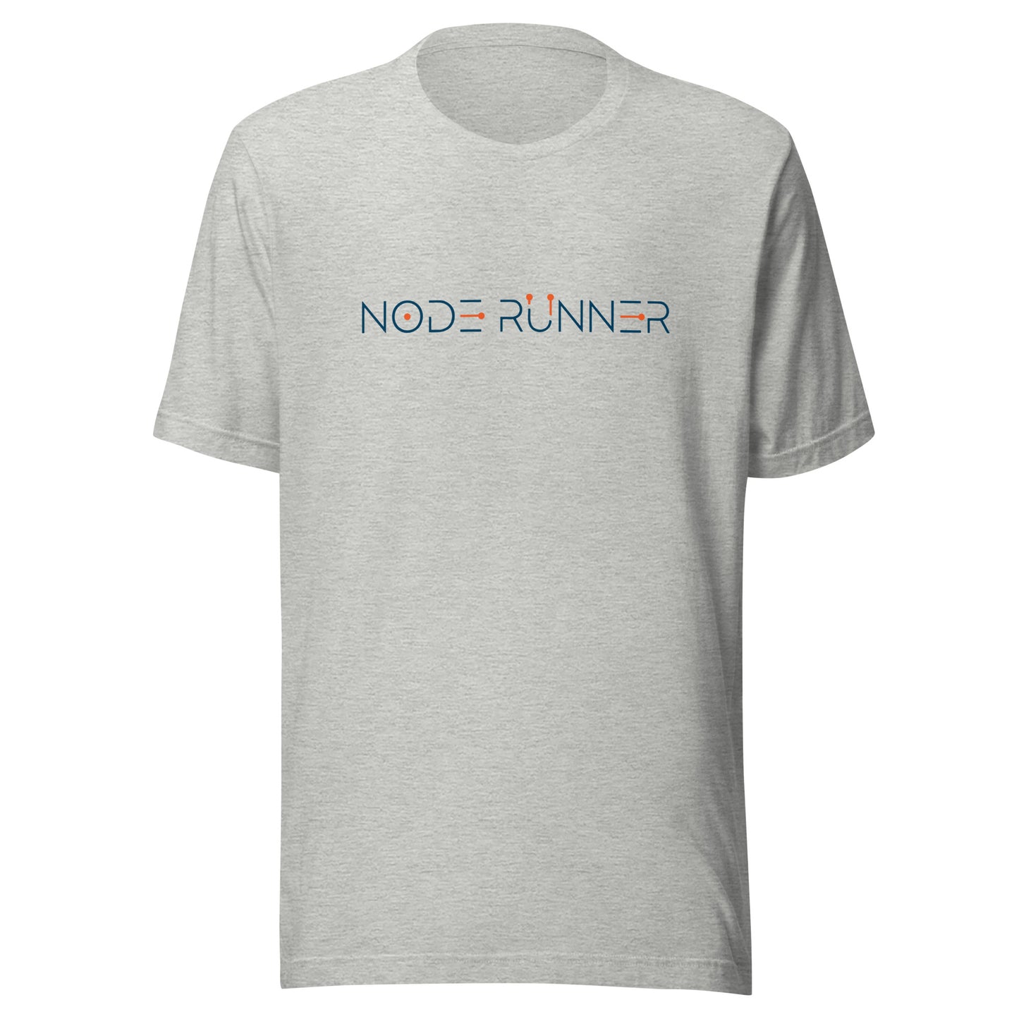 Gray t-shirt with 'NODE RUNNER' logo on a white background