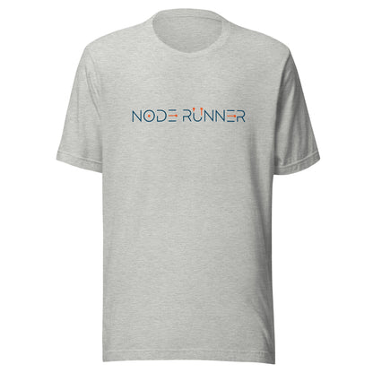 Gray t-shirt with 'NODE RUNNER' logo on a white background
