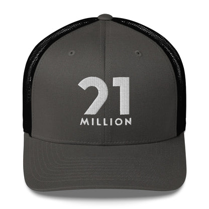 Black and gray cap with '21 Million' logo on a white background