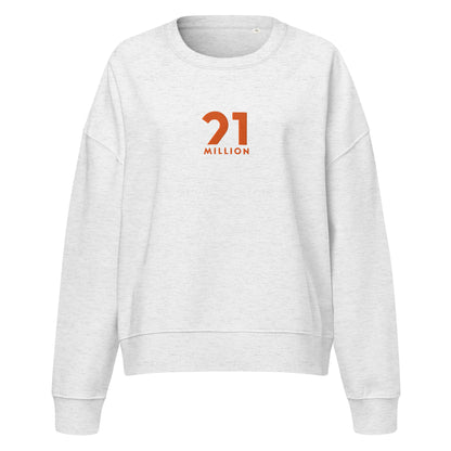 Gray sweatshirt with '21 Million' logo on a white background