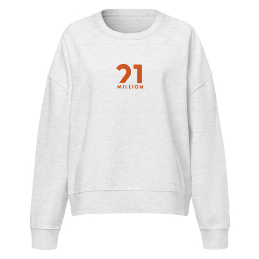 Gray sweatshirt with '21 Million' logo on a white background