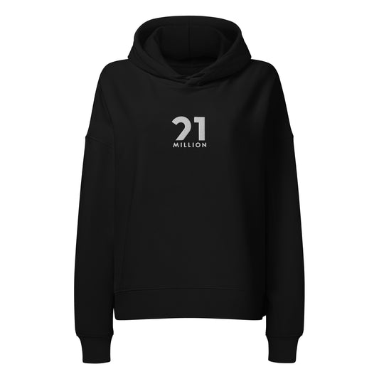 Black hoodie with '21 Million' logo on a white background
