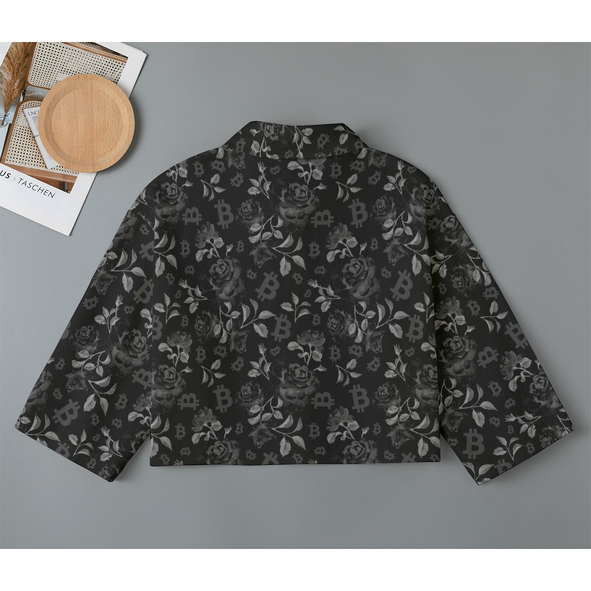 Black Stack Roses Women's Cropped Jacket