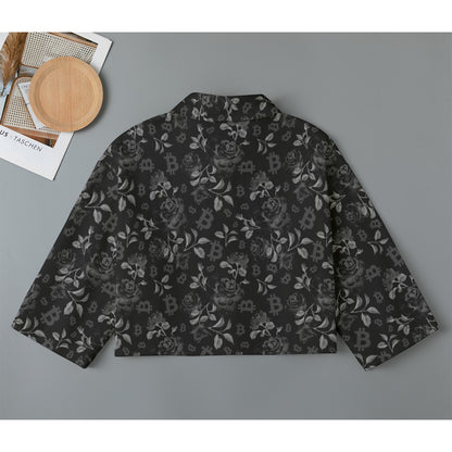 Black Stack Roses Women's Cropped Jacket