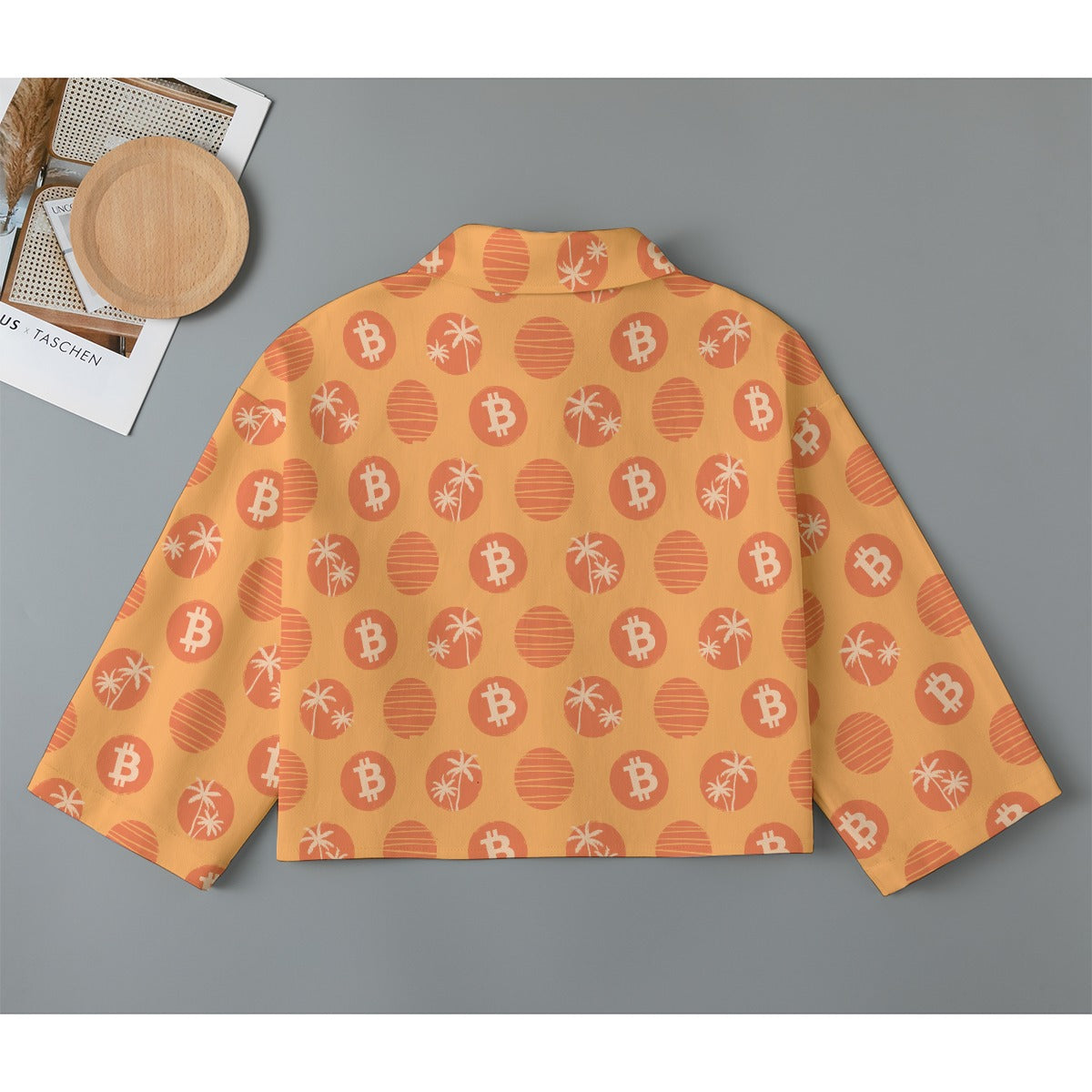 Orange Tropical Bitcoin Women's Cropped Jacket