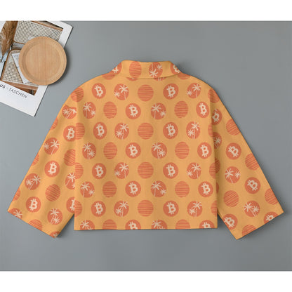 Orange Tropical Bitcoin Women's Cropped Jacket