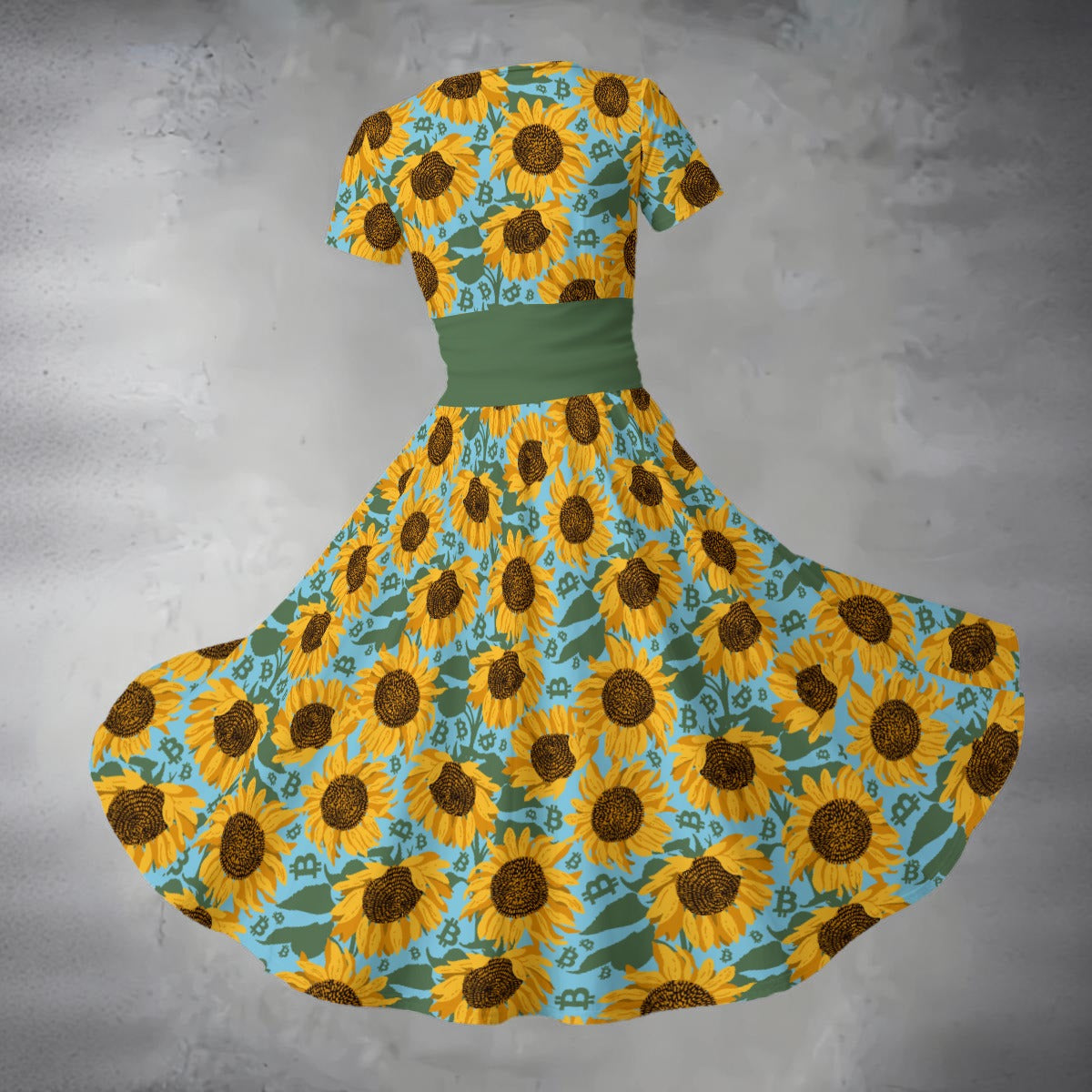 Bitcoin Sunflowers Women's Short Sleeve V Neck Midi Dress