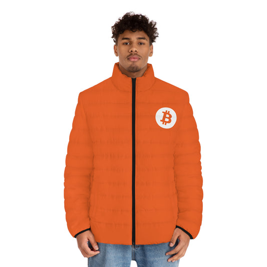 Classic Orange Simple Bitcoin Symbol. Men's Bitcoin Puffer Jacket