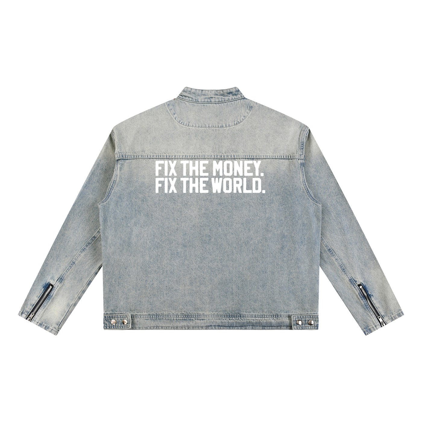 Fix the Money. Fix the World. Fact. Vintage Wash Zip Denim Jacket