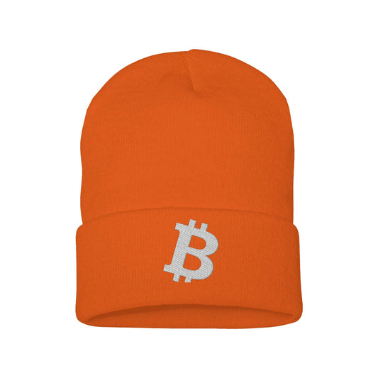 Classic Bitcoin Symbol Orange Cuffed Beanie