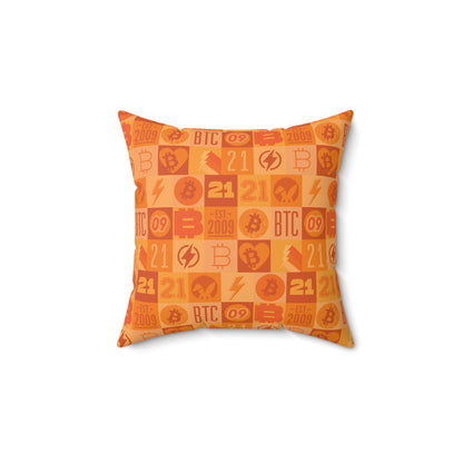 Orange Bitcoin Journey Square Pillow