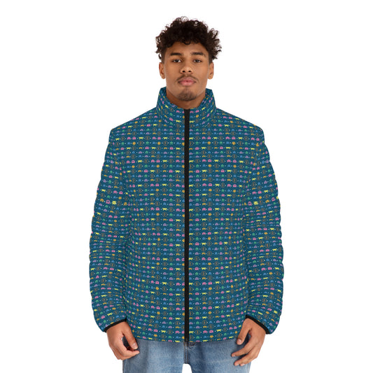 Bitcoin Retro Video Game Men's Puffer Jacket