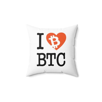 I Heart BTC Bitcoin White Square Pillow