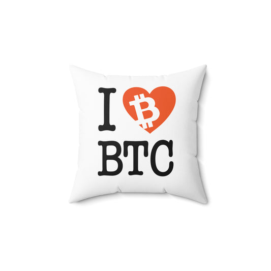 I Heart BTC Bitcoin White Square Pillow