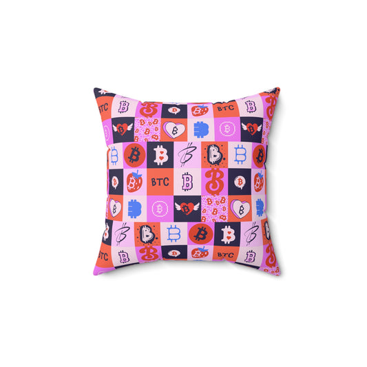 Bitcoin Love Patches Square Pillow