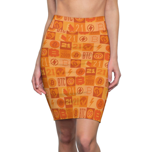 Orange Bitcoin Journey Pencil Skirt