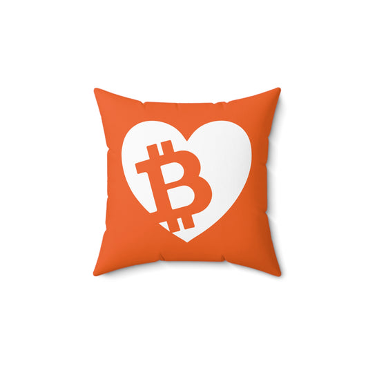 Bitcoin Pocket Heart Orange Square Pillow