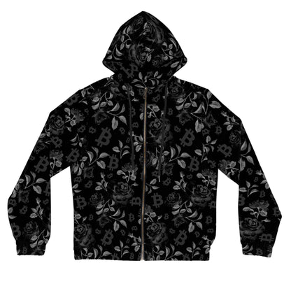 Black Stack Roses Women’s Full-Zip Hoodie